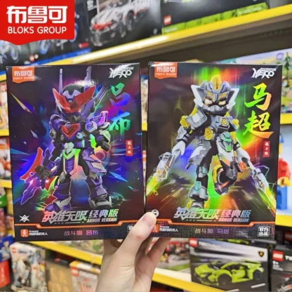 Blokees genuinos, héroe de los tres reinos, serie Infinity, traje de combate Mech, modelo de empalme de Vengadores de la justicia, adornos de juguete, regalos