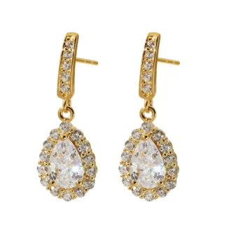 GXGlint Pendientes colgantes de circonita con forma de gota de agua en plata S925 con chapado en oro para mujer, Color oro amarillo claro, regalo de joyería de moda