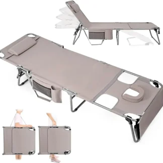 Silla de bronceado con orificio para la cara, sillón plegable, silla de bronceado portátil y plana para uso exterior resistente