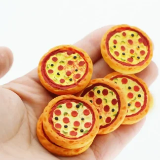 5 uds 1:12 Mini modelo de Pizza de simulación con caja de embalaje modelo de Pizza Artificial realista vinilo negro/amarillo juguete de cocina de simulación