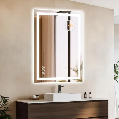 Espejo Espejo de baño antiniebla de 20 x 28 pulgadas con espejo iluminado LED, espejos de tocador iluminados montados en la pared para pared con 3 Co