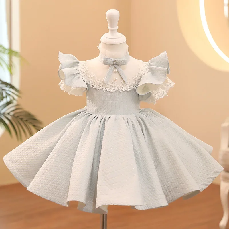 Vestidos de encaje para niños y adolescentes, trajes de Color sólido para baile de graduación, actuación de Piano, fiesta de cumpleaños, Host para niñas, Vestidos para bebés de un año