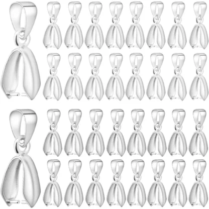 120 Uds 12mm 14mm pellizco Bails pellizco Clip cierre plata Snap on Bail latón colgante conector Clips cierre hallazgos para hacer kit