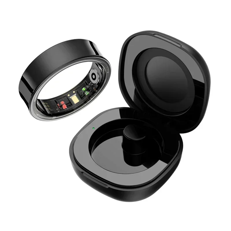 Anillo inteligente R09 para hombres y mujeres con estuche de carga, frecuencia cardíaca, oxígeno en sangre, monitor de temperatura de la piel, resistente al agua 5ATM para Android iOS