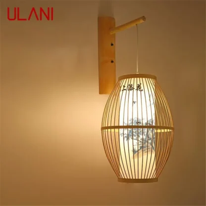 ULANI-Lámpara de pared artística de bambú tejida moderna, creativa, para sala de estar, restaurante, dormitorio, estudio, té, casa de familia, pasillo, luz LED de pared Retro