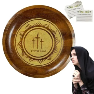 Cuencos de oración para mujer con tarjetas, cuenco de masa de oración de madera, tarjetas de oración incluidas, cuenco de oferta, decoración de oración para la congregación