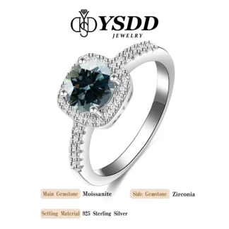 # 306 YSDD genuino 0,5 ct diamante principal gris moissanita con incrustaciones anillo de plata esterlina S925 para mujer joyería con exquisita caja de regalo