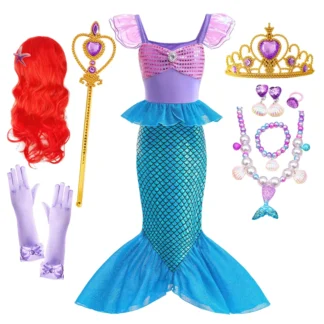 Vestido de sirenita para niña, disfraz de princesa Cosplay, belleza de pescado para niños, fiesta de cumpleaños, disfraz de Halloween, ropa