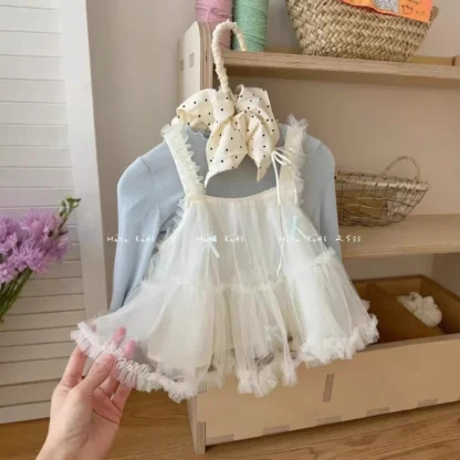 Traje para niñas, primavera 20220, nueva moda coreana, chaleco con lazo de encaje dulce, camisa inferior de Color sólido, conjunto de tres piezas de pantalones vaqueros