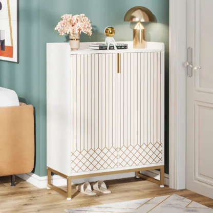 Tribesigns-Zapatero blanco con puertas, armario de almacenamiento de madera de 5 niveles para dormitorio, pasillo y sala de estar