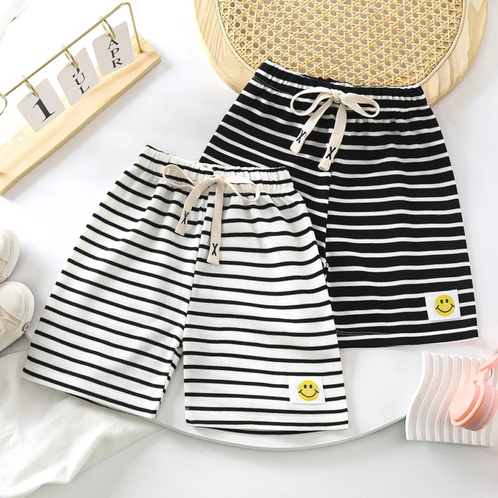 Pantalones cortos a rayas para niños, ropa informal para la playa, holgada, verano, 2024