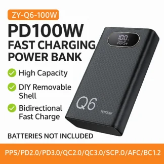 N2W PD100W banco de energía de carga rápida Kit DIY 20V 5A 6x 21700 paquete de batería portátil personalizable sin soldadura fácil de montar