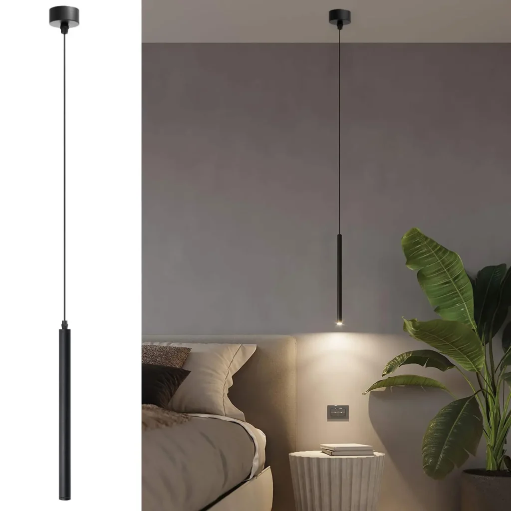 Luz LED colgante para dormitorio, lámpara colgante de techo de cilindro, sala de estar, moderna, para mesita de noche, comedor, barra de luz, negro