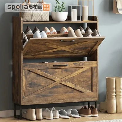 Zapatero estrecho de MDF antiguo de estilo moderno, mueble de madera para entrada y dormitorio, para sala de estar y comedor