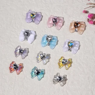 10 Uds. De piezas de uñas brillantes de cristal de Sailor Moon, lazo de resina de diamante de corazón Kawaii 3D DIY, lazo de mariposa de dibujos animados japoneses para manicura