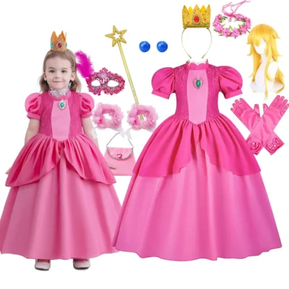 Vestido de princesa Vintage para niños, traje de Anime de película, final feliz, Cosplay de melocotón