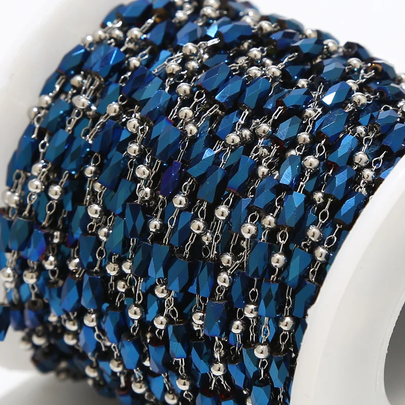 Cadenas de abalorios de acero inoxidable de 1M/2M, 3mm de ancho, cadena de bolas de cuentas de vidrio para joyería DIY, collar, pulsera, fabricación de accesorios, 6 colores