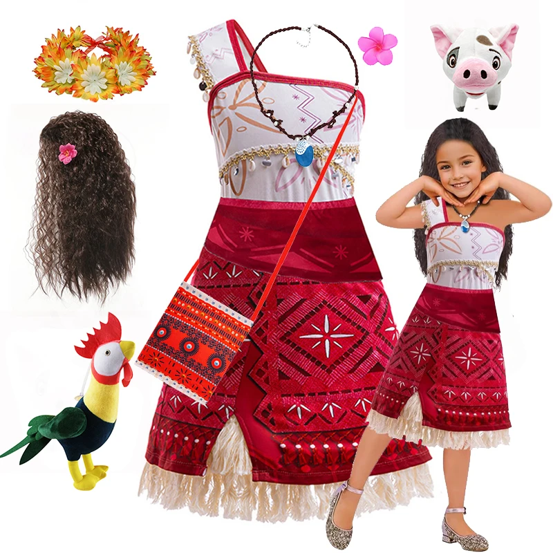 2-12Y niñas Moana 2 vestido 2025 niñas Vaiana princesa Cosplay vestidos niños verano sin mangas vestido con flecos para fiesta de cumpleaños