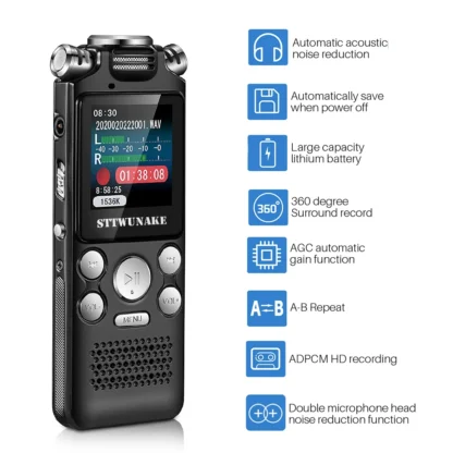 Grabadora de voz Digital profesional micrófono bidireccional 8G 16G 32G dictáfono reducción de ruido activada por voz PCM WAV grabación reproductor de MP3