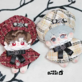 Ropa de muñeca de algodón de 10cm, conjunto de capa personalizada alta, boina estampada a cuadros, ropa para muñeca, accesorios de repuesto para regalos de cumpleaños