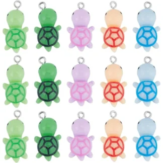 1 caja de 30 Uds. De dijes de tortuga de 5 colores, dijes de tortugas marinas a granel, Mini kit de fabricación de abalorios de resina bonitos de animales oceánicos, tortuga, playa de verano