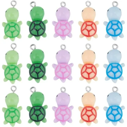 1 caja de 30 Uds. De dijes de tortuga de 5 colores, dijes de tortugas marinas a granel, Mini kit de fabricación de abalorios de resina bonitos de animales oceánicos, tortuga, playa de verano