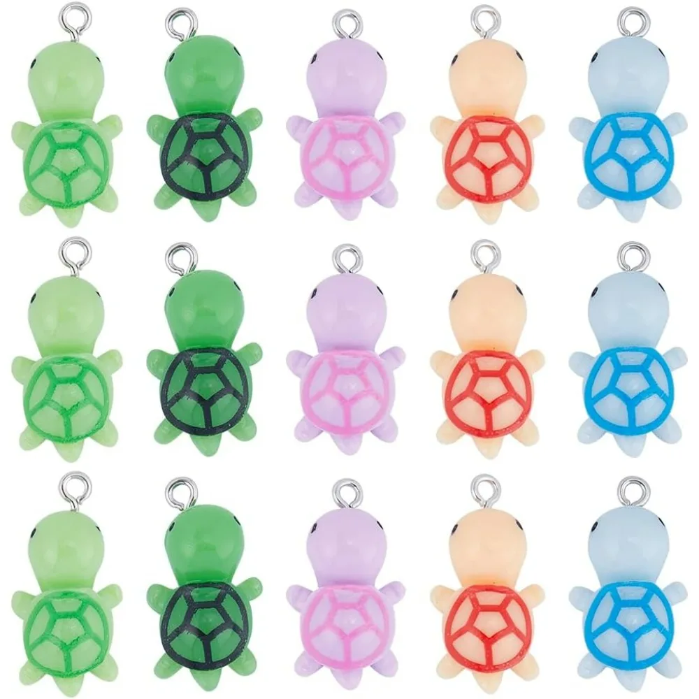1 caja de 30 Uds. De dijes de tortuga de 5 colores, dijes de tortugas marinas a granel, Mini kit de fabricación de abalorios de resina bonitos de animales oceánicos, tortuga, playa de verano