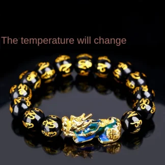 Obsidiana que cambia de temperatura color Pixiu Vietnam pulsera de oro arena pulsera atmosférica para hombres mujeres japonesas y coreanas