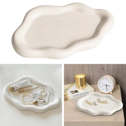 Plato de joyería para mujer, bandeja de joyería, bandeja de baratija, plato de cerámica con forma de nube para regalos de cumpleaños