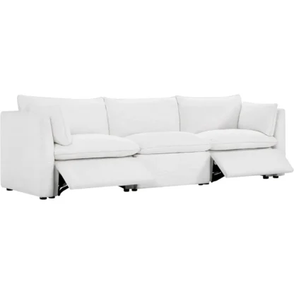 Sofá seccional eléctrico de 3 asientos, seccional reclinable de plumas cómodas, 114 pulgadas de ancho, sofá modular de 3 asientos, color crema