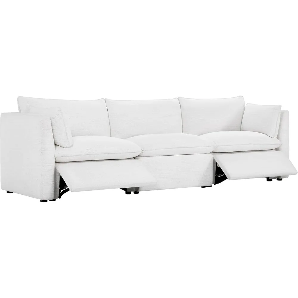 Sofá seccional eléctrico de 3 asientos, seccional reclinable de plumas cómodas, 114 pulgadas de ancho, sofá modular de 3 asientos, color crema