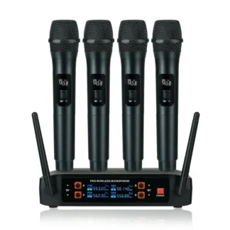 Sistema con micrófono inalámbrico UHF profesional, micrófono de Karaoke portátil de 4 canales para fiesta en casa, evento de Iglesia, altavoz de TV PA