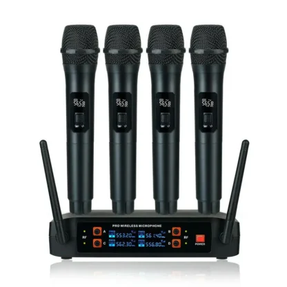 Sistema con micrófono inalámbrico UHF profesional, micrófono de Karaoke portátil de 4 canales para fiesta en casa, evento de Iglesia, altavoz de TV PA