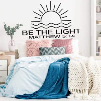Pegatina de pared de religión cristiana con versículo bíblico moderno, calcomanía Be The Light Sun Matthew 5:14, sala de estar y dormitorio