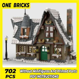 Bloques de construcción Moc Modular vista a la calle invierno Hotel ladrillos técnicos DIY montaje juguetes de construcción para niños regalos de vacaciones