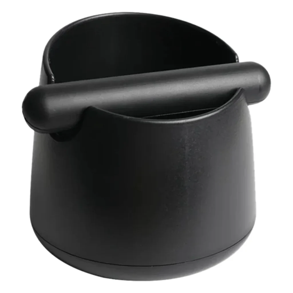 ABKR Caja de golpe de café con barra de golpe de goma, contenedor grande para posos de café expreso, contenedor antideslizante para residuos de café (negro)