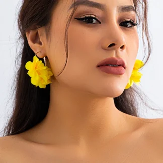 Pendientes de aro con colgante de flor rosa de tela bohemia para mujer, aretes coloridos Kpop, joyería de fiesta, accesorios Y2K, bisutería