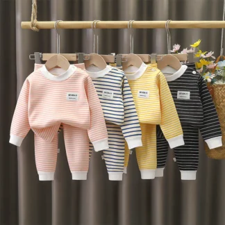 Otoño Invierno, ropa de casa para bebés, niños y niñas, camisetas cómodas suaves de manga larga, pantalones, conjuntos de 2 uds, trajes de ropa interior térmica para niños