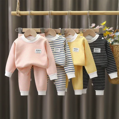 Otoño Invierno, ropa de casa para bebés, niños y niñas, camisetas cómodas suaves de manga larga, pantalones, conjuntos de 2 uds, trajes de ropa interior térmica para niños