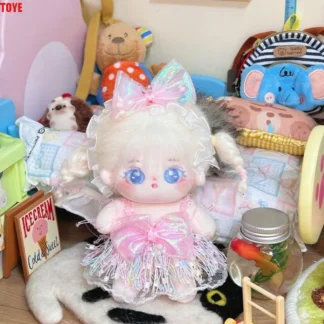 Vestir ropa de muñeca de algodón de 10cm, vestido rosa y amarillo, traje de repuesto, monos de muñeca estrella, algodón Kawaii