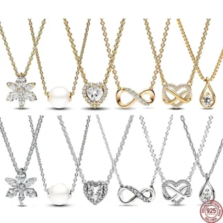 Nuevo collar con colgante de copo de nieve y perlas de gota de oro de Plata de Ley 925, exquisito y lujoso, regalo de joyería para mujer