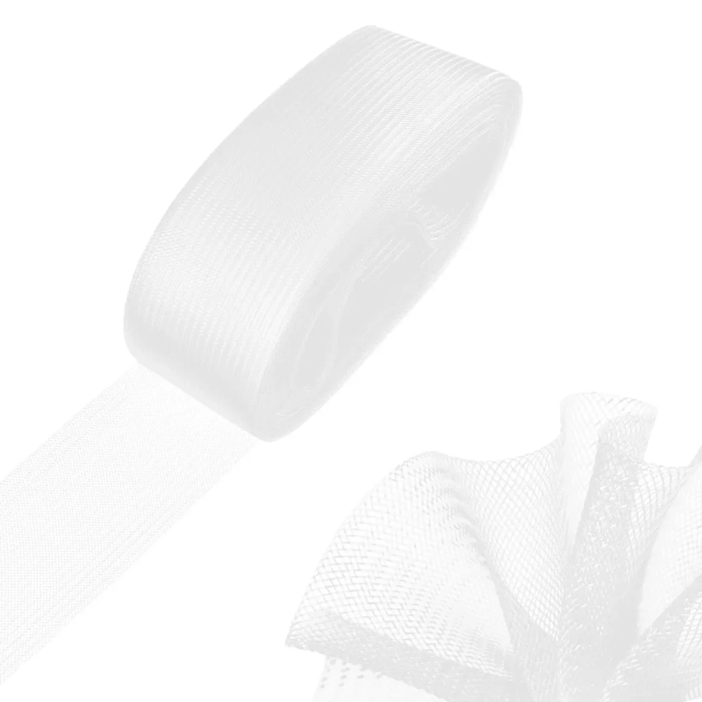 AB53 50mm 50 yardas plano rígido liso crinolina dura trenza de malla para vestido de novia/sombrero accesorios de costura-blanco