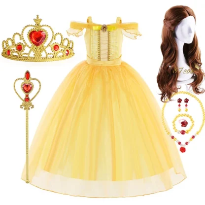 Disfraz clásico de Bella y La Bestia para niñas, disfraz de princesa Bella, ropa de cuento de hadas para niños, Vestido de fiesta y Carnaval 2024