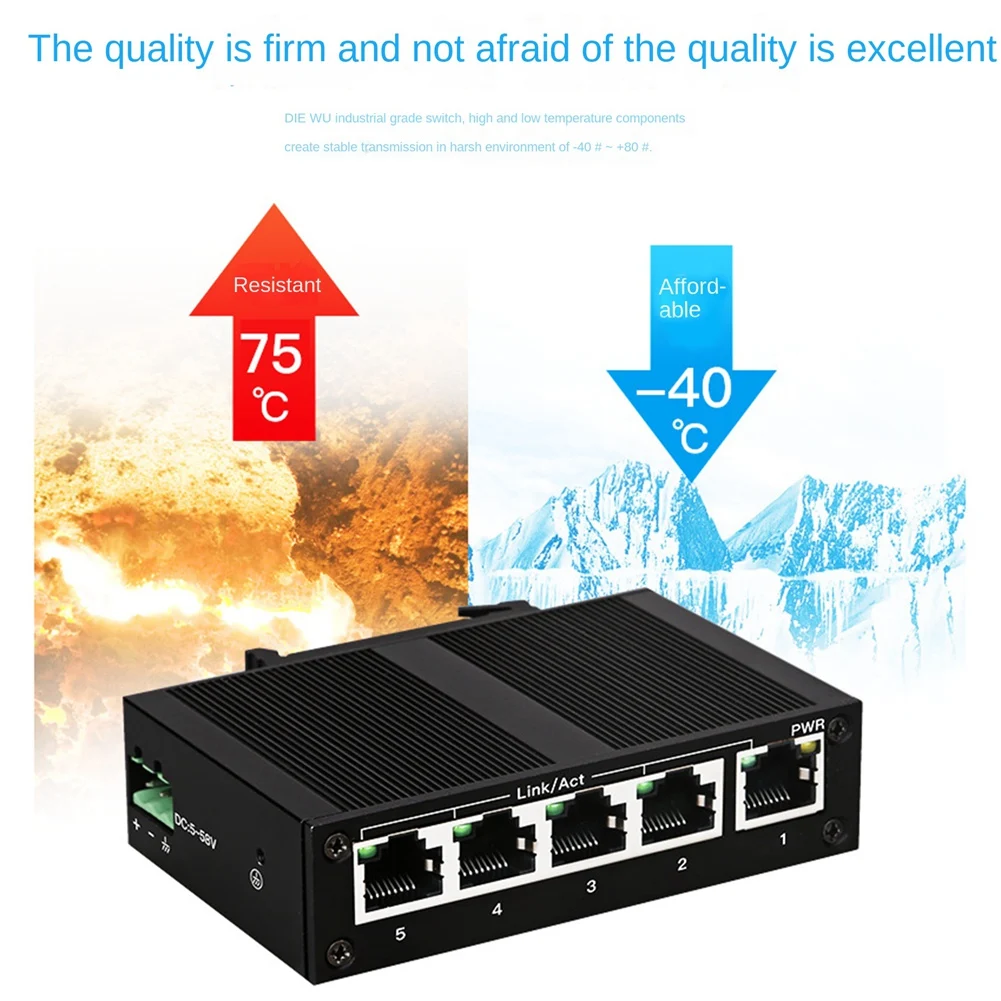 Conmutador de red de 5 puertos de 100Mbps, conmutador de grado Industrial Ethernet, divisor de red Industrial tipo riel no gestionado