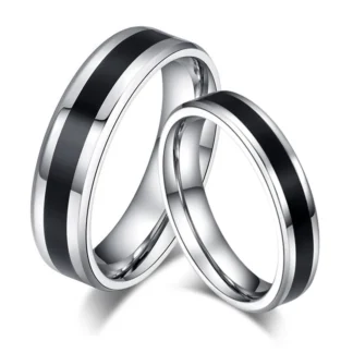 Anillos de pareja de dedo simples de línea negra de acero inoxidable de 4mm y 6mm para mujeres y hombres, banda de boda, joyería con dijes para amantes geniales, venta al por mayor