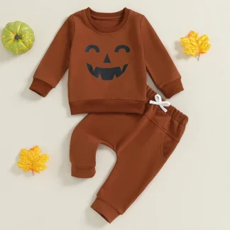 BeQeuewll-ropa con estampado de calabaza para bebé, traje de Halloween para niños, sudadera de manga larga, pantalones, traje infantil para Otoño e Invierno
