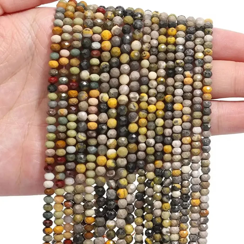Cuentas de piedra Natural facetadas de jaspe de abejorro AAA de 2-4mm, cuentas redondas sueltas para fabricación de joyería, suministros para collares de amistad DIY