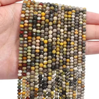 Cuentas de piedra Natural facetadas de jaspe de abejorro AAA de 2-4mm, cuentas redondas sueltas para fabricación de joyería, suministros para collares de amistad DIY