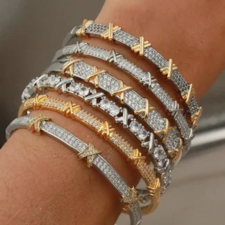 Brazaletes y pulsera cruzados de circonita cúbica de cristal clásico, pulsera nupcial con letras para boda, joyería de marca de moda Ins