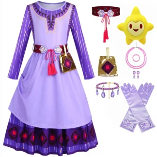 Vestido Asha 2024 para niña, vestido Maxi morado con cinturón y bolsa, disfraz de Reunión para niños, vestido de actuación escénica de mascarada